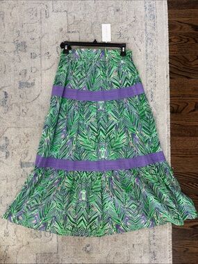 Stark X Gorgeous Green & Purple Printed Maxi Skirt with Band Details.